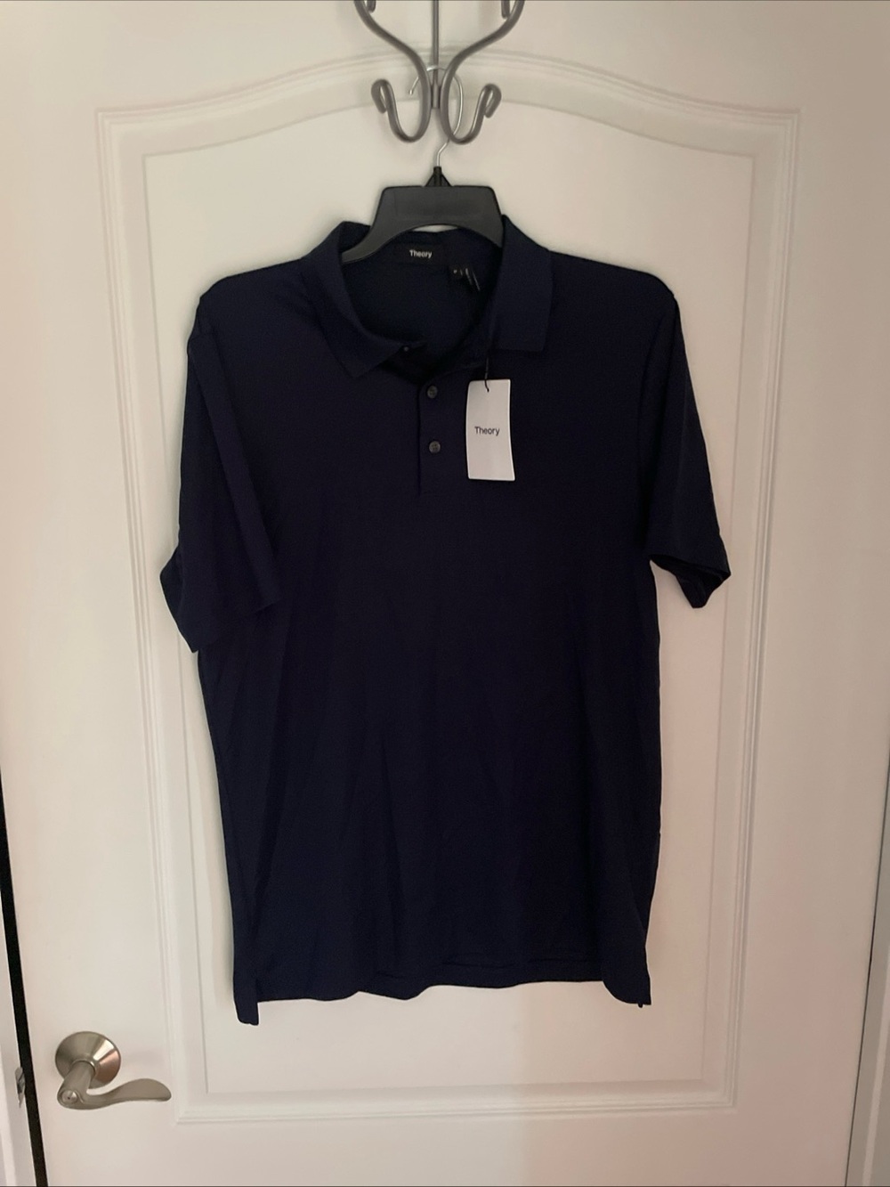 Theory Polo Shirt Mens Medium Dark Navy Blue Eclipse Short Sleeve Pullover NWT